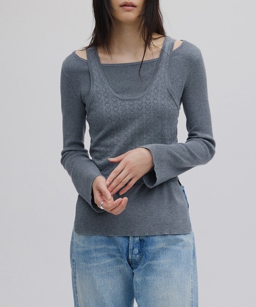 新品タグ付き　AMERI HEART TANK KNIT SET TOPグレー Ameri（アメリ）の「HEART TANK KNIT SET TOP（Tシャツ/カットソー