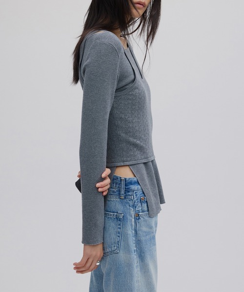 Ameri（アメリ）の「HEART TANK KNIT SET TOP（Tシャツ/カットソー