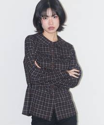 ILLIGO（イリゴ）の「Ruffle round shirt check burgundy（シャツ/ブラウス）」
