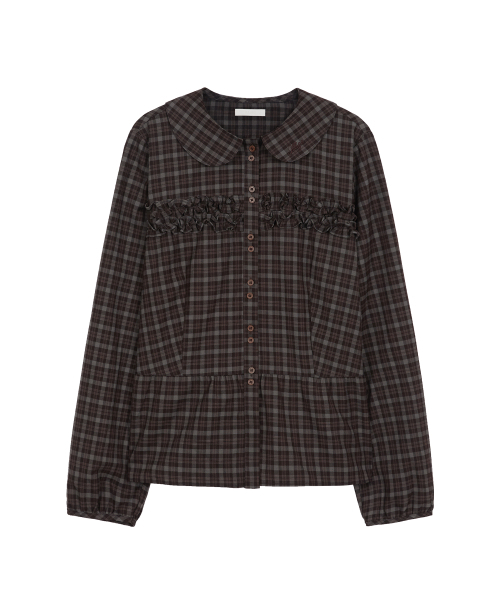 ILLIGO（イリゴ）の「ラッフルラウンドシャツチェックバーガンディ（シャツ/ブラウス・レディース・その他・OS）」の4枚目の写真