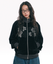 MOO（エムオーオー）の「レオパードアップリケベルベットトラックジップアップ - ブラック（その他アウター）」