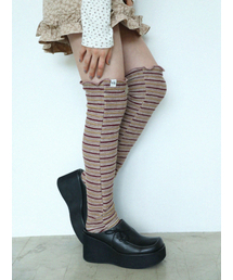 UGLY SHADOW | ニハイソックス（ストライプバーガンディ）(ソックス/靴下)