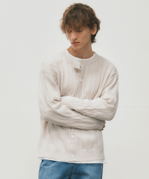 Aran Keeble — шерстяное пальто‑кардиган LIGHT BEIGE (WC25-KN69)