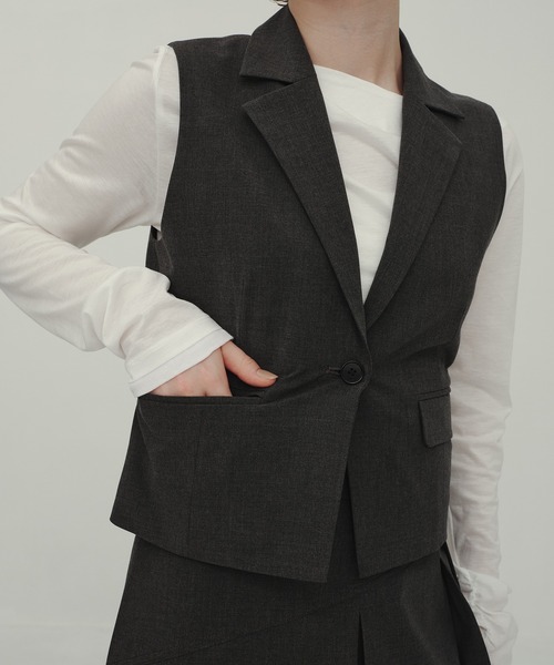 CITY TOKYO（シティトウキョウ）の「Single Lapel Vest/シングルラペルベスト（ベスト・レディース・ブラック/チャコールグレー・FREE）」の8枚目の写真