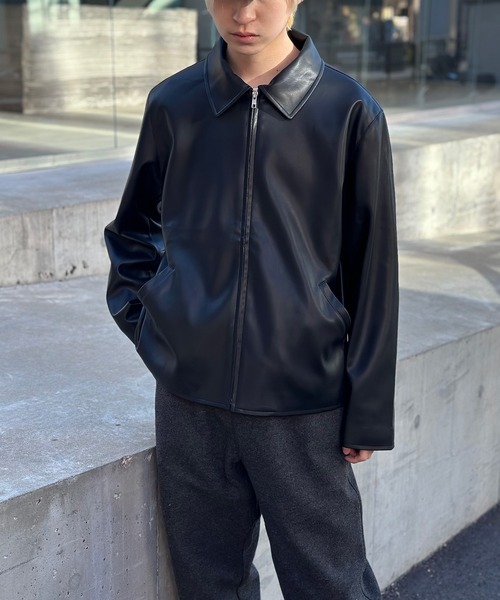 MAISON CLUB(メゾンクラブ)の「【MAISON CLUB】Soft lamb leather like ZIP JACKET ソフトラムレザーライクシングルジャケット エコレザージャケット(ライダースジャケット・メンズ・ブラック・M/L/XL)」の6枚目の写真