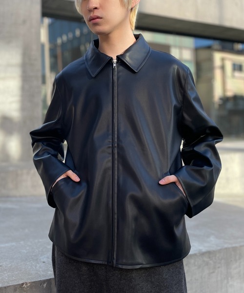 MAISON CLUB(メゾンクラブ)の「【MAISON CLUB】Soft lamb leather like ZIP JACKET ソフトラムレザーライクシングルジャケット エコレザージャケット(ライダースジャケット・メンズ・ブラック・M/L/XL)」の9枚目の写真