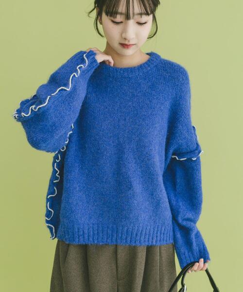 ITEMS URBANRESEARCH（アイテムズ アーバンリサーチ）の「フリルメローニット（ニット/セーター・レディース・グレー/オフホワイト/ブルー・FREE）」の3枚目の写真