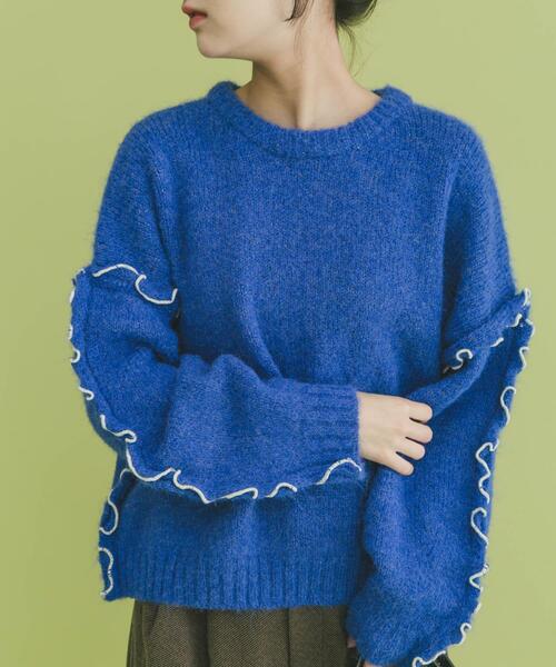 ITEMS URBANRESEARCH（アイテムズ アーバンリサーチ）の「フリルメローニット（ニット/セーター・レディース・グレー/オフホワイト/ブルー・FREE）」の4枚目の写真