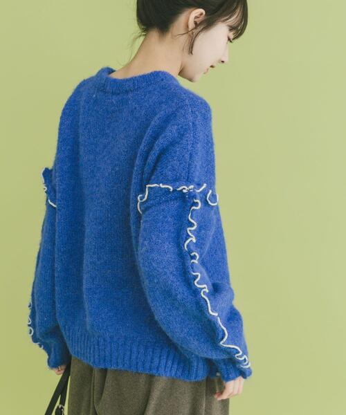 ITEMS URBANRESEARCH（アイテムズ アーバンリサーチ）の「フリルメローニット（ニット/セーター・レディース・グレー/オフホワイト/ブルー・FREE）」の6枚目の写真