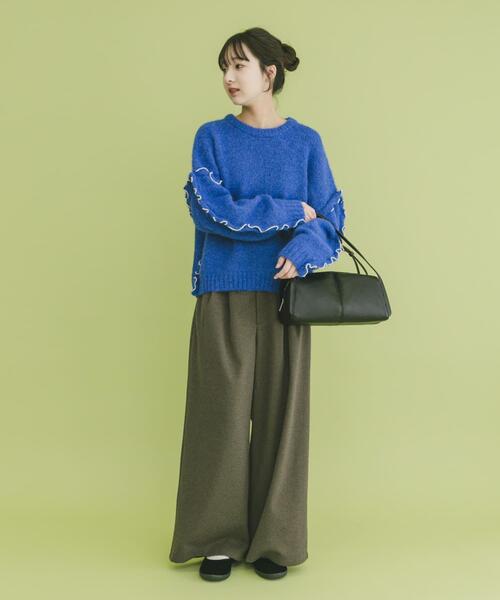 ITEMS URBANRESEARCH（アイテムズ アーバンリサーチ）の「フリルメローニット（ニット/セーター・レディース・グレー/オフホワイト/ブルー・FREE）」の7枚目の写真
