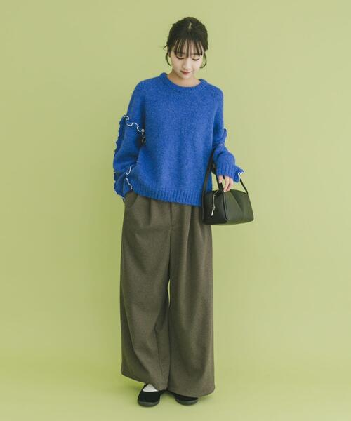 ITEMS URBANRESEARCH（アイテムズ アーバンリサーチ）の「フリルメローニット（ニット/セーター・レディース・グレー/オフホワイト/ブルー・FREE）」の8枚目の写真