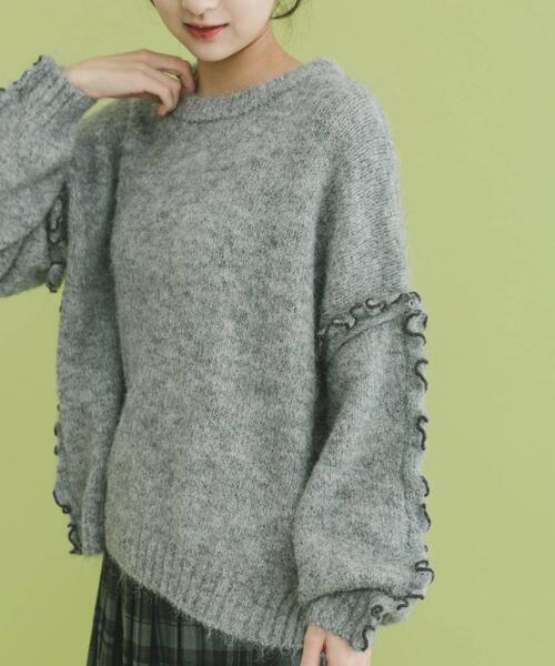 ITEMS URBANRESEARCH（アイテムズ アーバンリサーチ）の「フリルメローニット（ニット/セーター・レディース・グレー/オフホワイト/ブルー・FREE）」の20枚目の写真