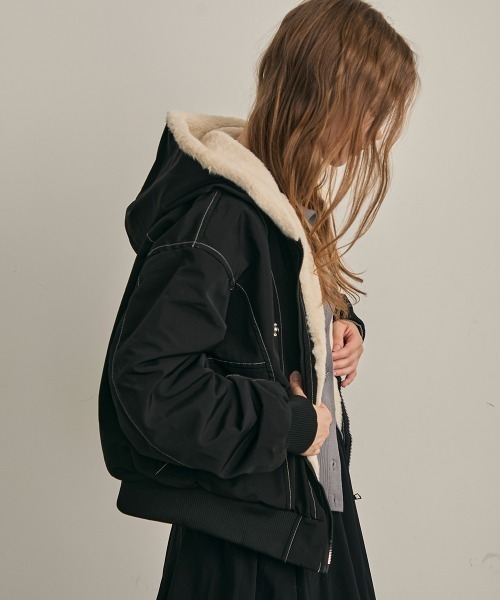 Clum(クルム)の「ファーフードフライトジャケット(ミリタリージャケット・レディース・カーキ/ブラック・LARGE/MEDIUM/SMALL)」の10枚目の写真