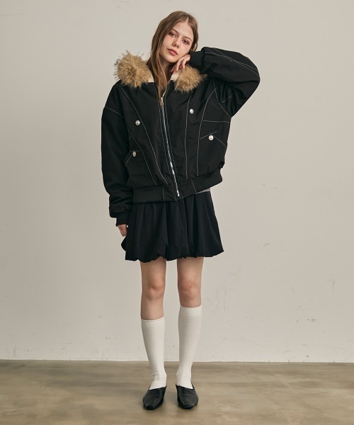 Clum(クルム)の「ファーフードフライトジャケット(ミリタリージャケット・レディース・カーキ/ブラック・LARGE/MEDIUM/SMALL)」の16枚目の写真