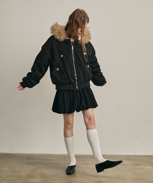 Clum(クルム)の「ファーフードフライトジャケット(ミリタリージャケット・レディース・カーキ/ブラック・LARGE/MEDIUM/SMALL)」の18枚目の写真