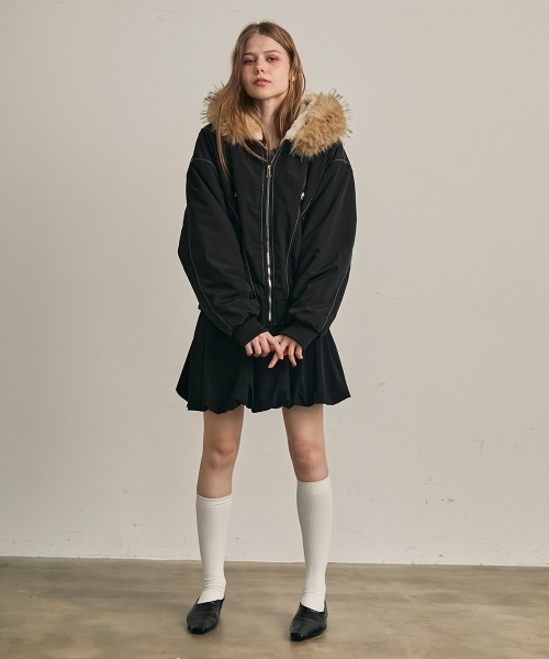 Clum(クルム)の「ファーフードフライトジャケット(ミリタリージャケット・レディース・カーキ/ブラック・LARGE/MEDIUM/SMALL)」の19枚目の写真