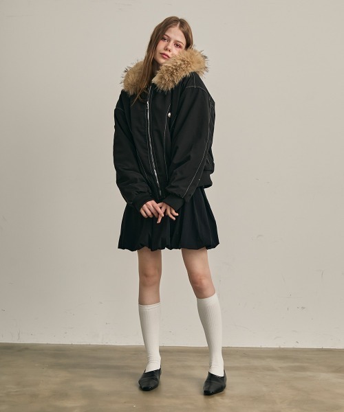 Clum(クルム)の「ファーフードフライトジャケット(ミリタリージャケット・レディース・カーキ/ブラック・LARGE/MEDIUM/SMALL)」の20枚目の写真