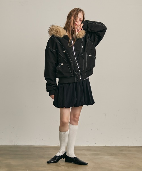 Clum(クルム)の「ファーフードフライトジャケット(ミリタリージャケット・レディース・カーキ/ブラック・LARGE/MEDIUM/SMALL)」の21枚目の写真