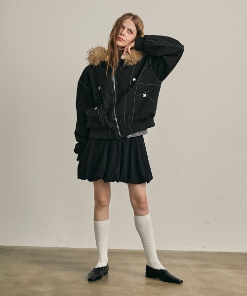 Clum(クルム)の「ファーフードフライトジャケット(ミリタリージャケット・レディース・カーキ/ブラック・LARGE/MEDIUM/SMALL)」の22枚目の写真