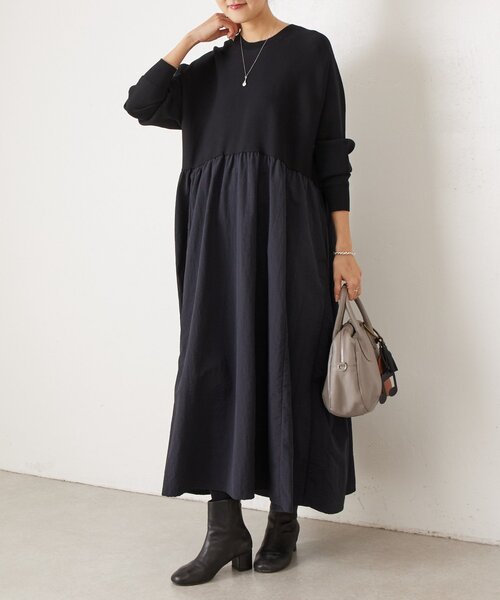 BEARDSLEY(ビアズリー)の「ニットコンビワンピース(ワンピース・レディース・ブラック/ネイビー・1/0)」の4枚目の写真