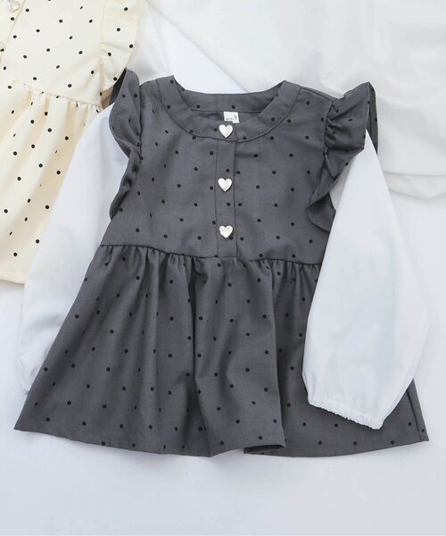 apres les cours(アプレレクール)の「フリルベストドッキングトップス_ジュニア対応(シャツ/ブラウス・キッズ・チャコール/アイボリー・80/90/100/110/120/130/140)」の1枚目の写真