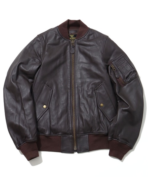 HOUSTON(ヒューストン)の「【HOUSTON/ヒューストン】SHEEP LEATHER MA-1 FLIGHT JACKET/シープレザーMA-1(MA-1・メンズ・ブラック/ブラウン・M/L/XL)」の2枚目の写真