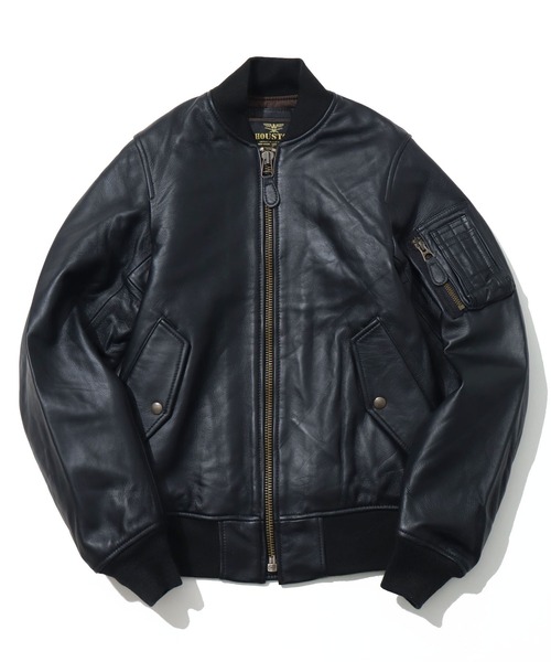 HOUSTON(ヒューストン)の「【HOUSTON/ヒューストン】SHEEP LEATHER MA-1 FLIGHT JACKET/シープレザーMA-1(MA-1・メンズ・ブラック/ブラウン・M/L/XL)」の1枚目の写真