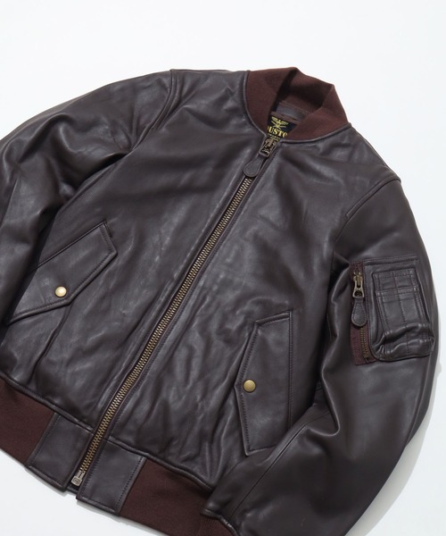 HOUSTON(ヒューストン)の「【HOUSTON/ヒューストン】SHEEP LEATHER MA-1 FLIGHT JACKET/シープレザーMA-1(MA-1・メンズ・ブラック/ブラウン・M/L/XL)」の4枚目の写真