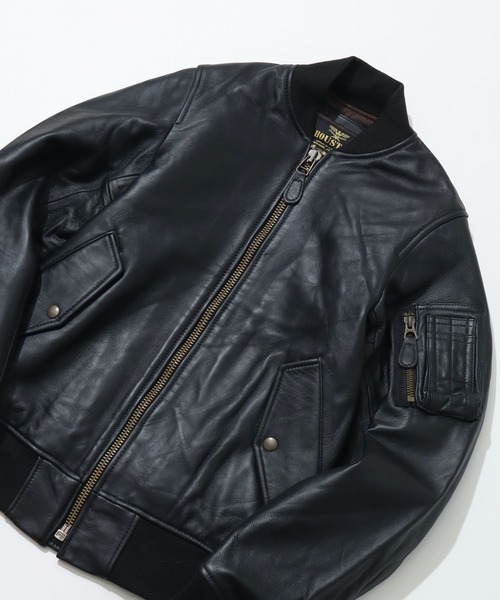 HOUSTON(ヒューストン)の「【HOUSTON/ヒューストン】SHEEP LEATHER MA-1 FLIGHT JACKET/シープレザーMA-1(MA-1・メンズ・ブラック/ブラウン・M/L/XL)」の3枚目の写真
