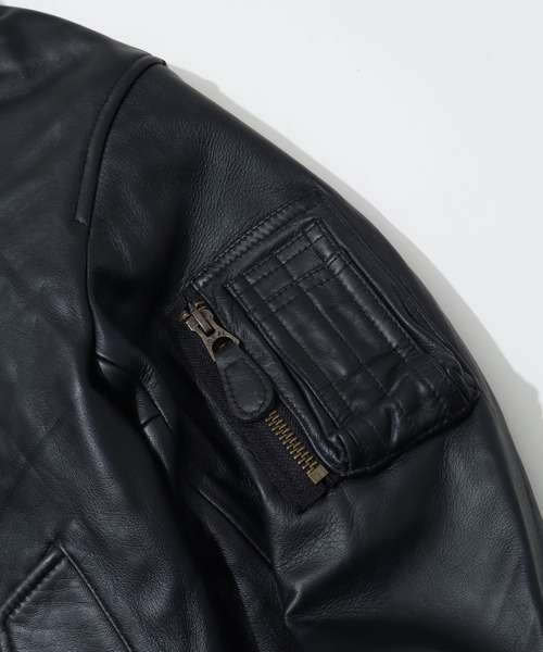 HOUSTON(ヒューストン)の「【HOUSTON/ヒューストン】SHEEP LEATHER MA-1 FLIGHT JACKET/シープレザーMA-1(MA-1・メンズ・ブラック/ブラウン・M/L/XL)」の6枚目の写真