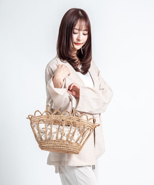 TARANGO(タランゴ)の「【TARANGO】手編み インナー付き かごバッグ ハンドバッグ(かごバッグ・レディース・ナチュラル・FREE)」の2枚目の写真