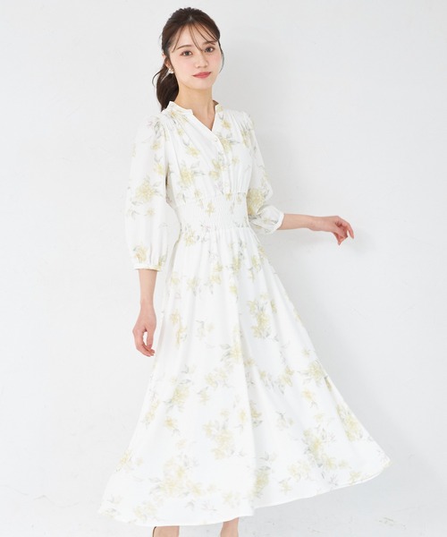 tocco closet(トッコ クローゼット)の「ウエストシャーリングスキッパーフラワープリントワンピース(ワンピース・レディース・ピンク/ライトイエロー・M)」の1枚目の写真