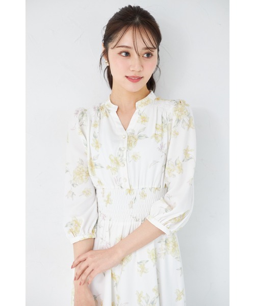 tocco closet(トッコ クローゼット)の「ウエストシャーリングスキッパーフラワープリントワンピース(ワンピース・レディース・ピンク/ライトイエロー・M)」の8枚目の写真