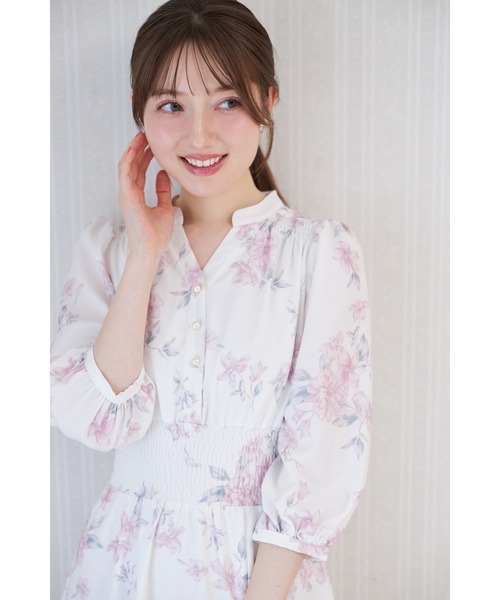 tocco closet(トッコ クローゼット)の「ウエストシャーリングスキッパーフラワープリントワンピース(ワンピース・レディース・ピンク/ライトイエロー・M)」の14枚目の写真