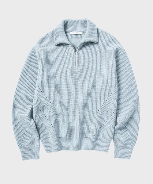 ルーズフィットハーフジップカラー ニット_ISLANDER BLUE
