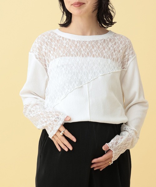 LEPSIM(レプシィム)の「【産前・産後対応】マタニティ/レース切り替えプルオーバー 636167(マタニティウェア/グッズ・レディース・ブラック/オフホワイト・FREE)」の2枚目の写真