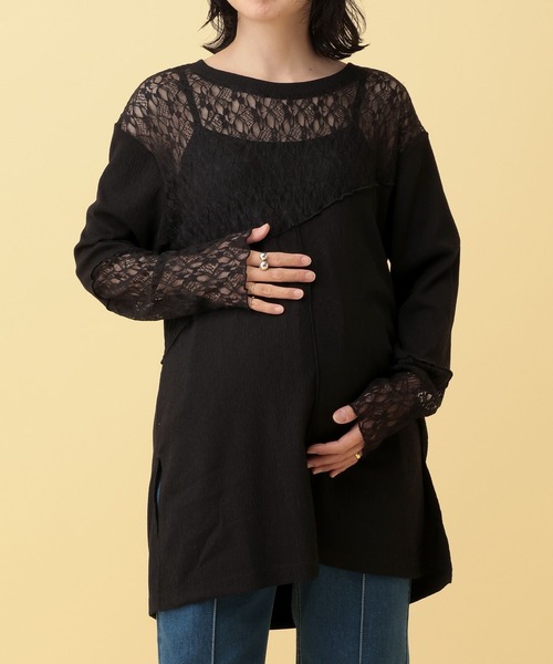 LEPSIM(レプシィム)の「【産前・産後対応】マタニティ/レース切り替えプルオーバー 636167(マタニティウェア/グッズ・レディース・ブラック/オフホワイト・FREE)」の15枚目の写真