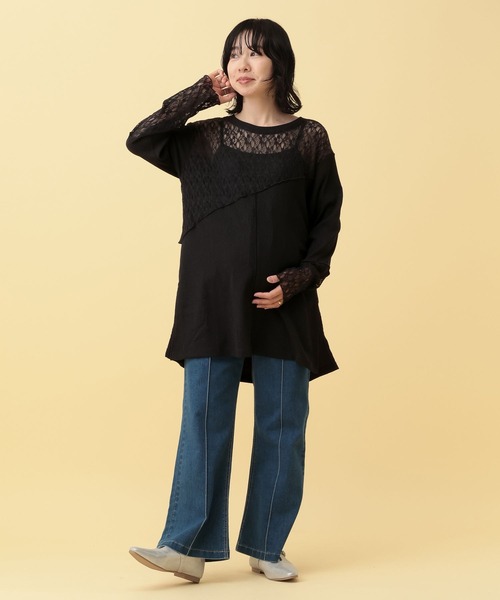LEPSIM(レプシィム)の「【産前・産後対応】マタニティ/レース切り替えプルオーバー 636167(マタニティウェア/グッズ・レディース・ブラック/オフホワイト・FREE)」の19枚目の写真