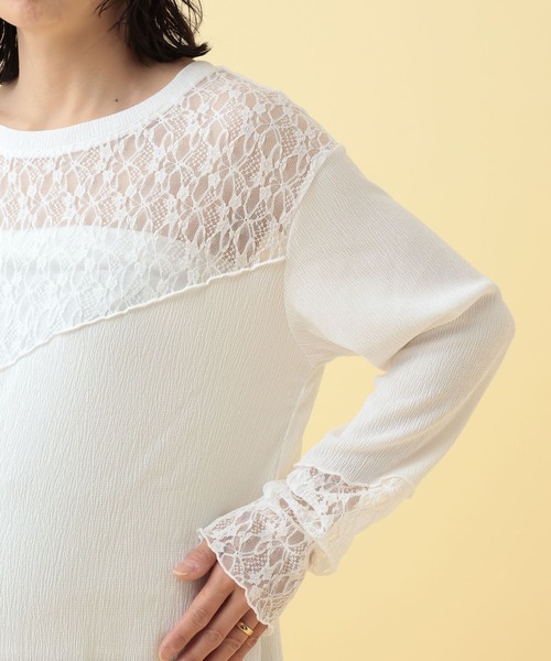 LEPSIM(レプシィム)の「【産前・産後対応】マタニティ/レース切り替えプルオーバー 636167(マタニティウェア/グッズ・レディース・ブラック/オフホワイト・FREE)」の3枚目の写真