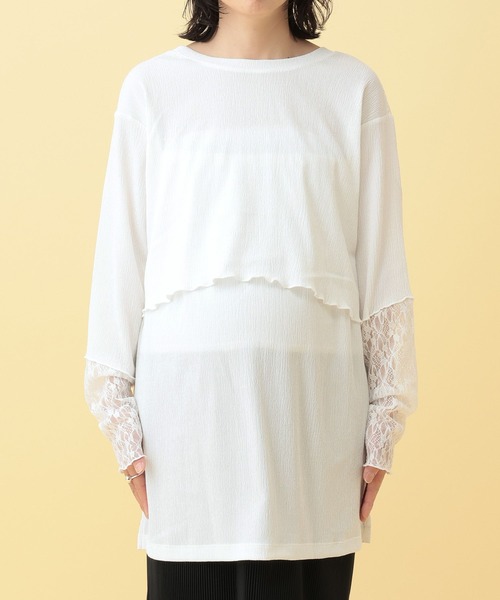 LEPSIM(レプシィム)の「【産前・産後対応】マタニティ/レース切り替えプルオーバー 636167(マタニティウェア/グッズ・レディース・ブラック/オフホワイト・FREE)」の6枚目の写真