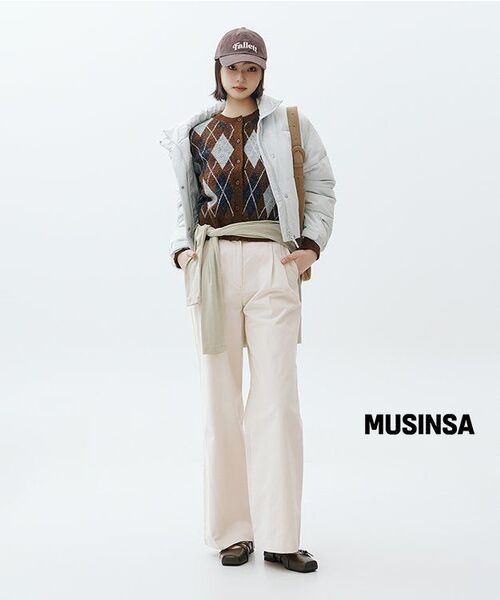 MUSINSA STANDARD WOMAN（ムシンサスタンダードウーマン）の「ウィメンズアーガイルラウンドネックカーディガン[ブラウン]（カーディガン/ボレロ・レディース・その他・X-SMALL/SMALL/MEDIUM/LARGE）」の2枚目の写真