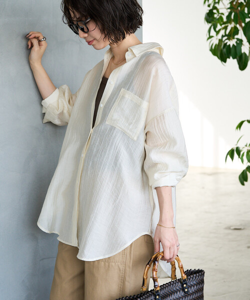 【ブラック】フィブリルワッシャー 長袖シャツ ワッシャー ポプリン ボックス シャツ（シャツ/ブラウス）｜green