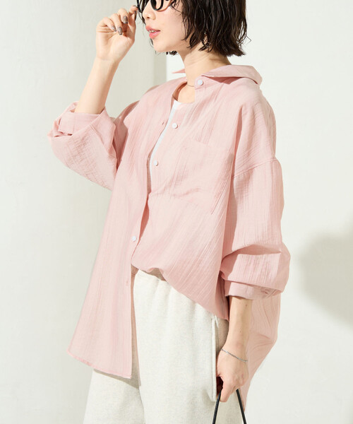 FREAK'S STORE(フリークスストア)の「限定展開 シアーワッシャー ビッグ ロングスリーブ シャツ(シャツ/ブラウス・レディース・ブラック/ナチュラル/ベージュ/ピンク/サックスブルー・フリ-)」の5枚目の写真
