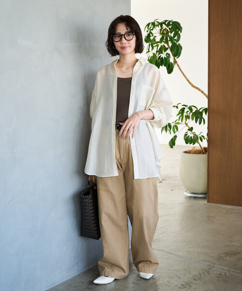 FREAK'S STORE(フリークスストア)の「限定展開 シアーワッシャー ビッグ ロングスリーブ シャツ(シャツ/ブラウス・レディース・ブラック/ナチュラル/ベージュ/ピンク/サックスブルー・フリ-)」の6枚目の写真