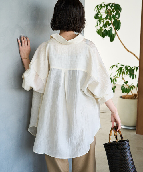FREAK'S STORE(フリークスストア)の「限定展開 シアーワッシャー ビッグ ロングスリーブ シャツ(シャツ/ブラウス・レディース・ブラック/ナチュラル/ベージュ/ピンク/サックスブルー・フリ-)」の9枚目の写真