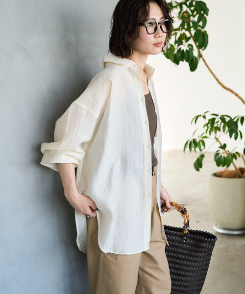 FREAK'S STORE(フリークスストア)の「限定展開 シアーワッシャー ビッグ ロングスリーブ シャツ(シャツ/ブラウス・レディース・ブラック/ナチュラル/ベージュ/ピンク/サックスブルー・フリ-)」の10枚目の写真