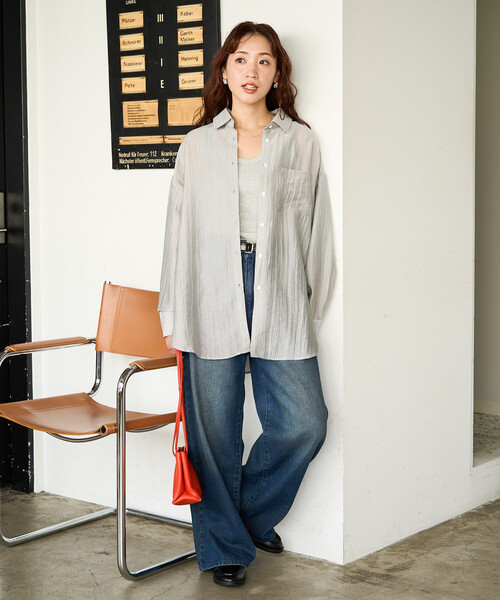 FREAK'S STORE(フリークスストア)の「限定展開 シアーワッシャー ビッグ ロングスリーブ シャツ(シャツ/ブラウス・レディース・ブラック/ナチュラル/ベージュ/ピンク/サックスブルー・フリ-)」の13枚目の写真