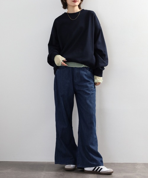 atONE(アットワン)の「ドレープワイドフレアパンツ(その他パンツ・レディース・ブルー/ワンウォッシュ/ネイビー・3L/LL/L/M/4L)」の15枚目の写真