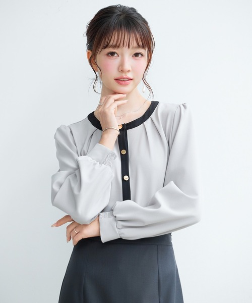セール】【高評価】レディース バイカラー タック ブラウス きれいめ