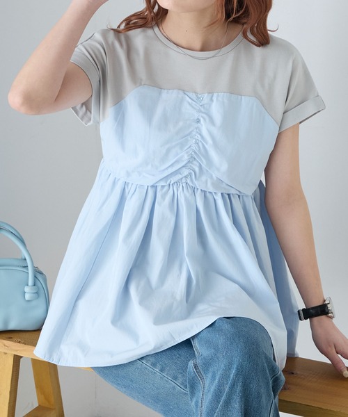 BONLECILL（ボンルシール）の「【接触冷感/UVカット/洗える】シャツビスチェドッキングギャザーＴ（Tシャツ/カットソー・レディース・ホワイト/グレー/クリーム/チャコールグレー/オフホワイト/ブラック・FREE）」の5枚目の写真